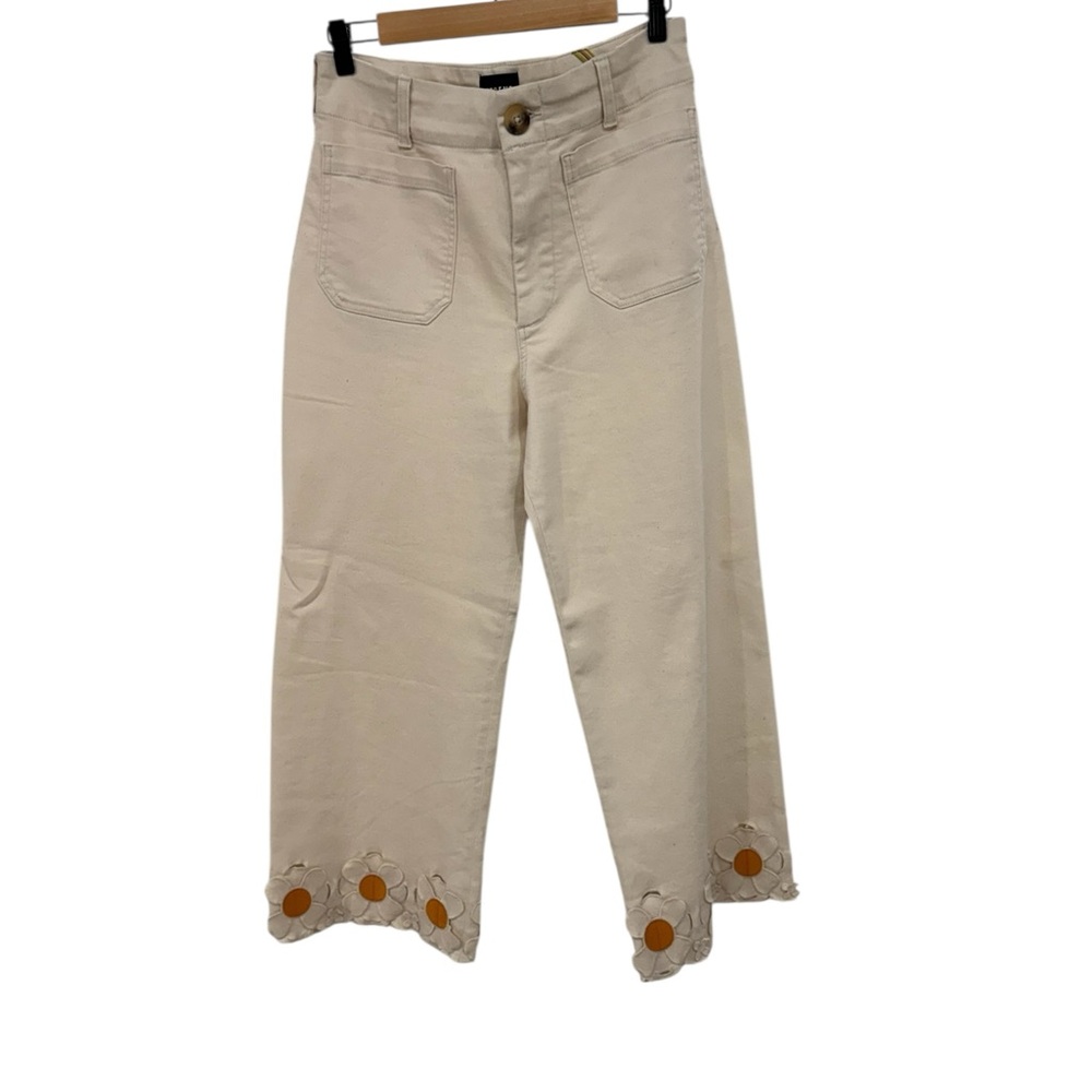 Maeve Colette Flower Embroidered denim Twill Wide leg Jeans Off White Size 30 - Picture 5 of 12